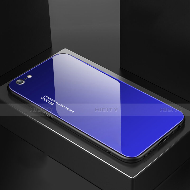 Silikon Schutzhülle Rahmen Tasche Hülle Spiegel Farbverlauf Regenbogen für Apple iPhone 6 Blau