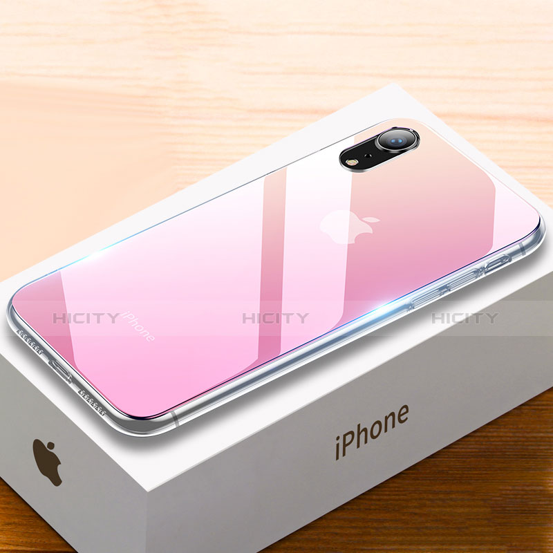 Silikon Schutzhülle Rahmen Tasche Hülle Spiegel Farbverlauf Regenbogen für Apple iPhone XR Rosa Plus