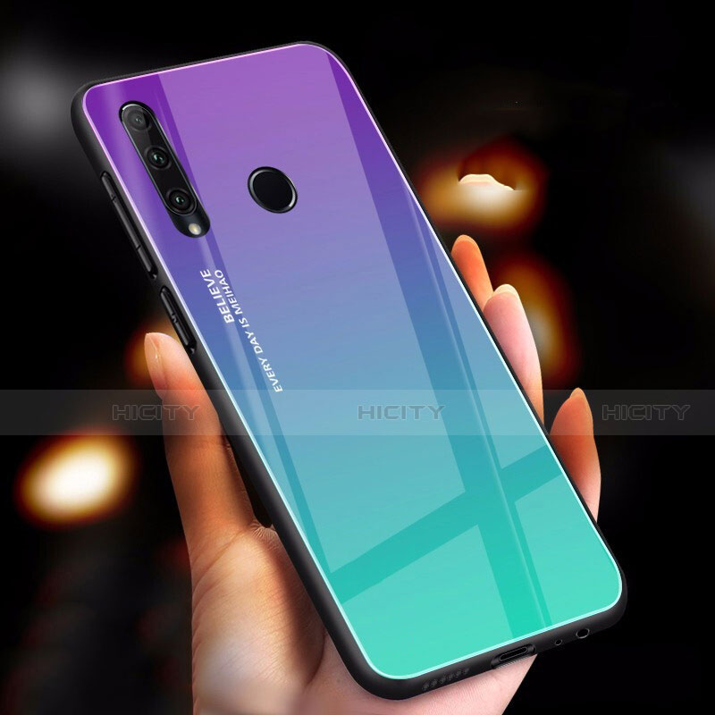 Silikon Schutzhülle Rahmen Tasche Hülle Spiegel Farbverlauf Regenbogen für Huawei Enjoy 9s Cyan