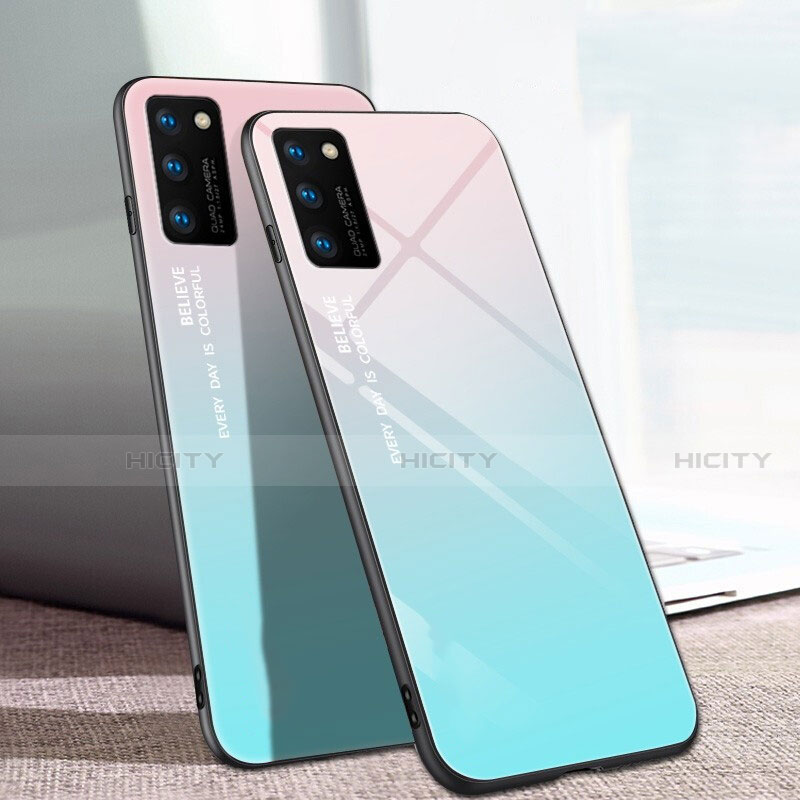 Silikon Schutzhülle Rahmen Tasche Hülle Spiegel Farbverlauf Regenbogen für Huawei Honor V30 Pro 5G Cyan