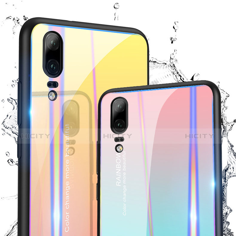 Silikon Schutzhülle Rahmen Tasche Hülle Spiegel Farbverlauf Regenbogen für Huawei P20 groß