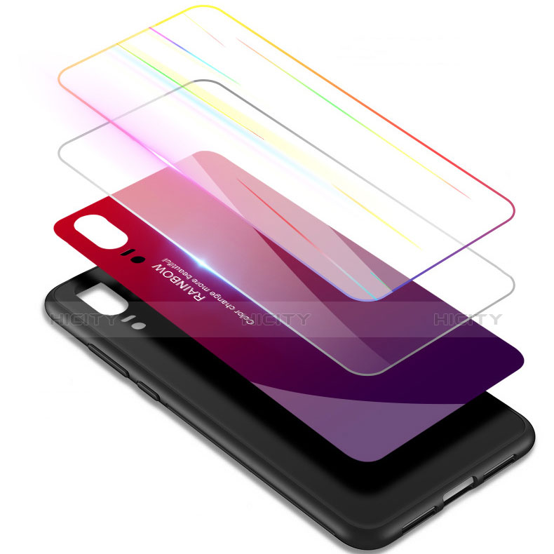 Silikon Schutzhülle Rahmen Tasche Hülle Spiegel Farbverlauf Regenbogen für Huawei P20 groß