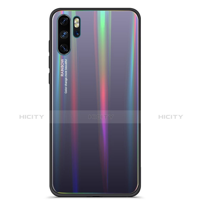 Silikon Schutzhülle Rahmen Tasche Hülle Spiegel Farbverlauf Regenbogen für Huawei P30 Pro Grau