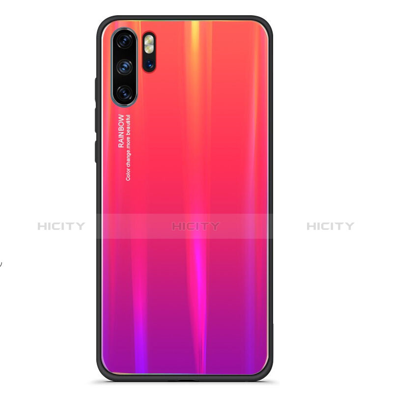 Silikon Schutzhülle Rahmen Tasche Hülle Spiegel Farbverlauf Regenbogen für Huawei P30 Pro New Edition Rot Plus