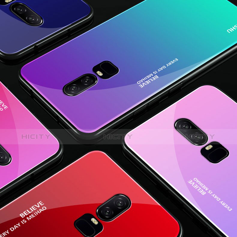 Silikon Schutzhülle Rahmen Tasche Hülle Spiegel Farbverlauf Regenbogen für OnePlus 6