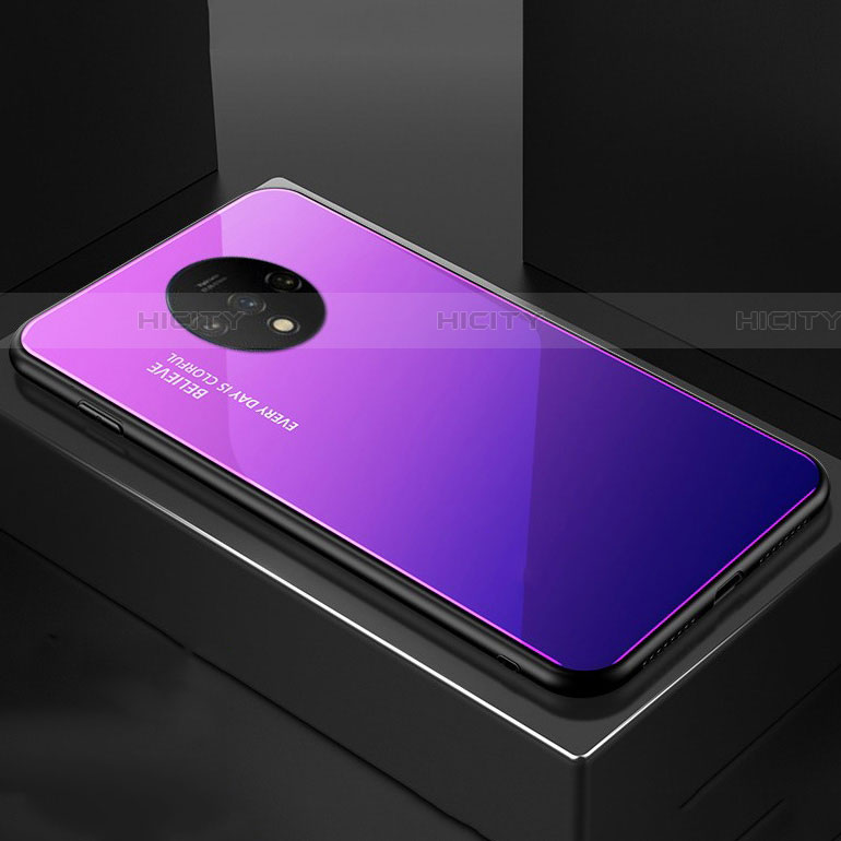 Silikon Schutzhülle Rahmen Tasche Hülle Spiegel Farbverlauf Regenbogen für OnePlus 7T Violett