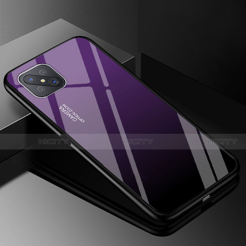 Silikon Schutzhülle Rahmen Tasche Hülle Spiegel Farbverlauf Regenbogen für Oppo A92s 5G Violett