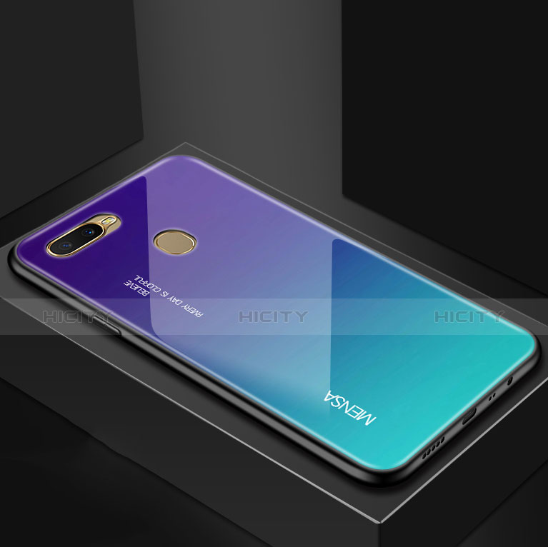 Silikon Schutzhülle Rahmen Tasche Hülle Spiegel Farbverlauf Regenbogen für Oppo AX7 Violett Plus