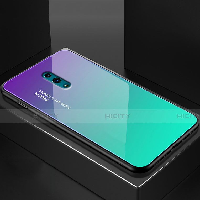 Silikon Schutzhülle Rahmen Tasche Hülle Spiegel Farbverlauf Regenbogen für Oppo Reno Cyan