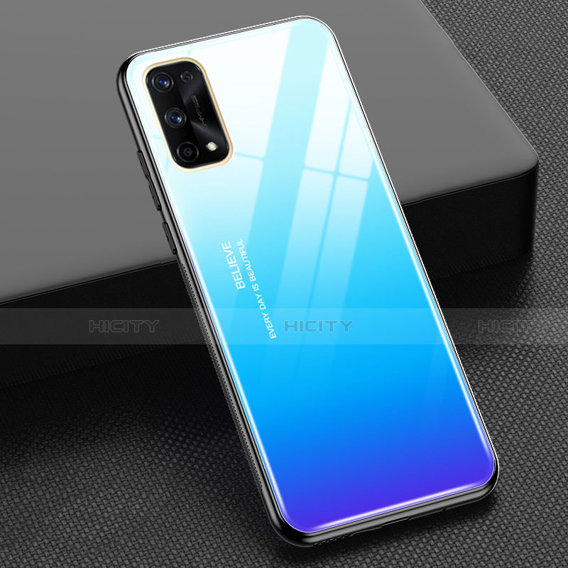 Silikon Schutzhülle Rahmen Tasche Hülle Spiegel Farbverlauf Regenbogen für Realme X7 Pro 5G Hellblau