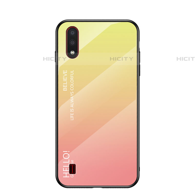 Silikon Schutzhülle Rahmen Tasche Hülle Spiegel Farbverlauf Regenbogen für Samsung Galaxy A01 SM-A015 Gelb Plus