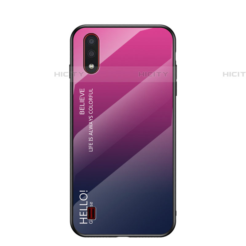 Silikon Schutzhülle Rahmen Tasche Hülle Spiegel Farbverlauf Regenbogen für Samsung Galaxy A01 SM-A015 Pink