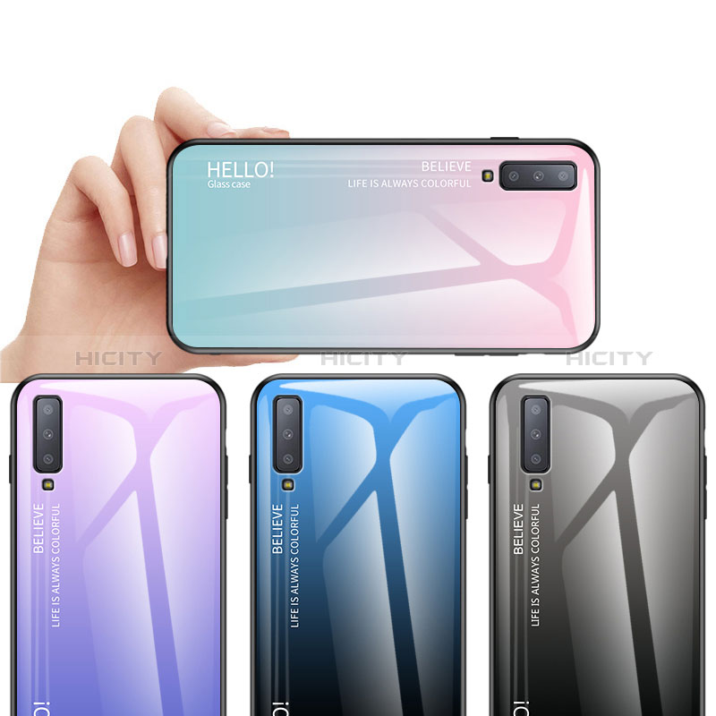 Silikon Schutzhülle Rahmen Tasche Hülle Spiegel Farbverlauf Regenbogen für Samsung Galaxy A7 (2018) A750