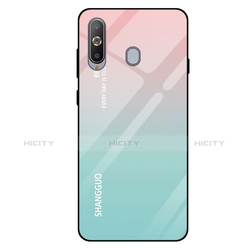 Silikon Schutzhülle Rahmen Tasche Hülle Spiegel Farbverlauf Regenbogen für Samsung Galaxy A8s SM-G8870 Cyan