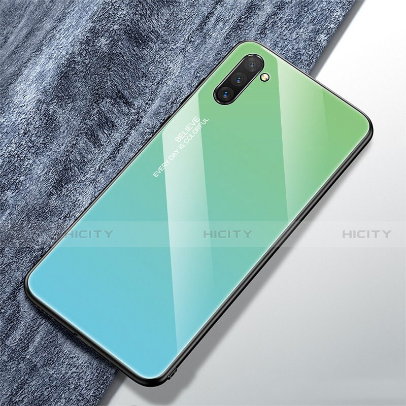 Silikon Schutzhülle Rahmen Tasche Hülle Spiegel Farbverlauf Regenbogen für Samsung Galaxy Note 10 5G Cyan