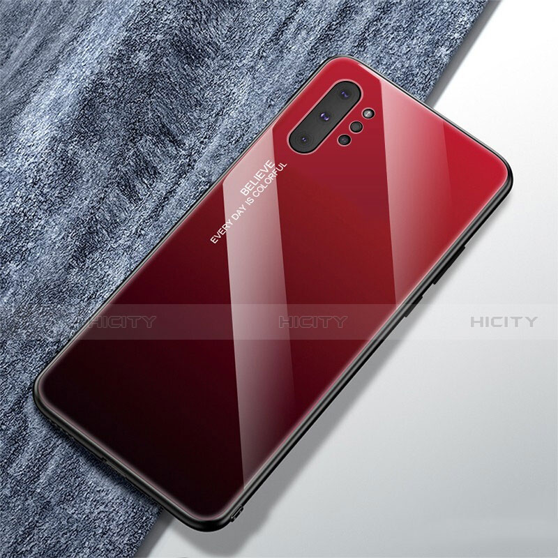 Silikon Schutzhülle Rahmen Tasche Hülle Spiegel Farbverlauf Regenbogen für Samsung Galaxy Note 10 Plus Rot