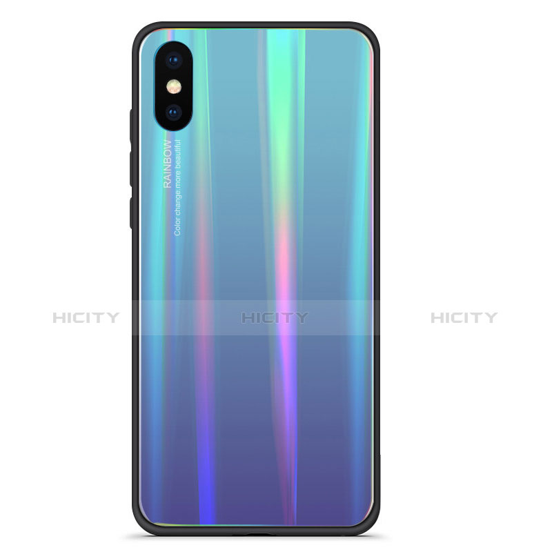 Silikon Schutzhülle Rahmen Tasche Hülle Spiegel Farbverlauf Regenbogen für Xiaomi Mi 8 Explorer Blau