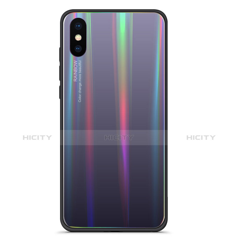 Silikon Schutzhülle Rahmen Tasche Hülle Spiegel Farbverlauf Regenbogen für Xiaomi Mi 8 Explorer Grau