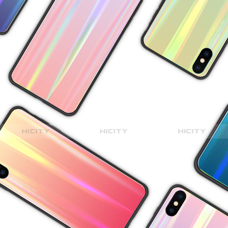 Silikon Schutzhülle Rahmen Tasche Hülle Spiegel Farbverlauf Regenbogen für Xiaomi Mi 8 Pro Global Version