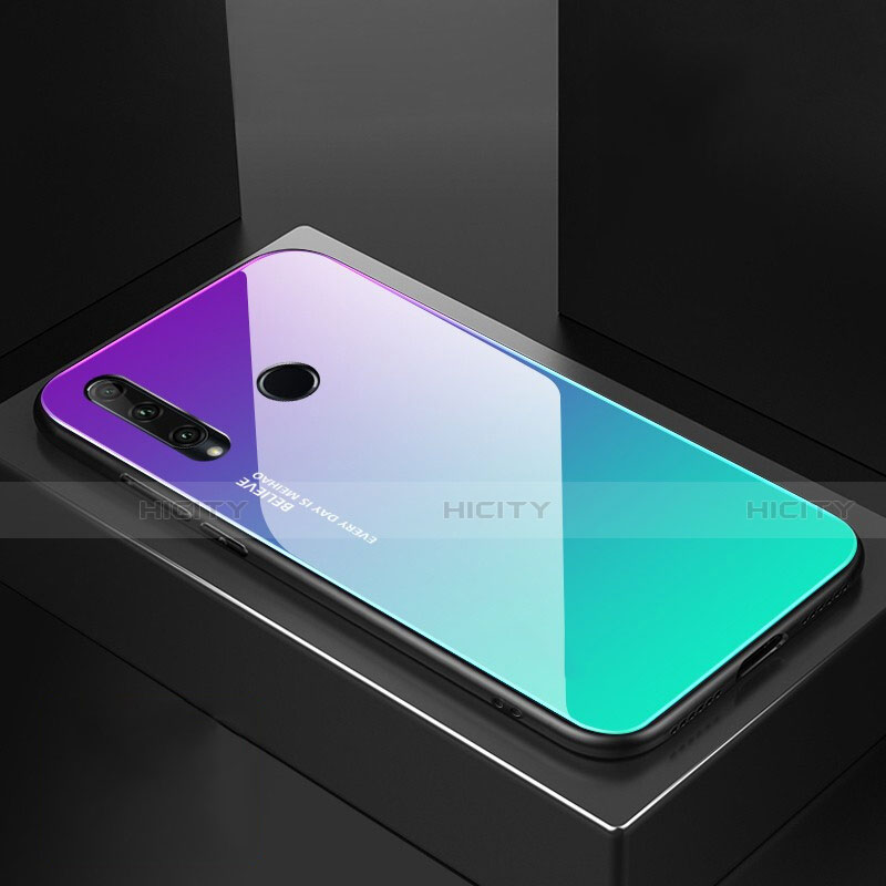 Silikon Schutzhülle Rahmen Tasche Hülle Spiegel Farbverlauf Regenbogen H01 für Huawei Honor 20 Lite Cyan