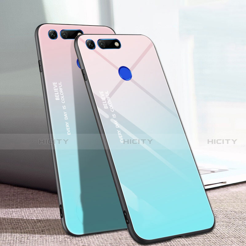 Silikon Schutzhülle Rahmen Tasche Hülle Spiegel Farbverlauf Regenbogen H01 für Huawei Honor View 20 Cyan Plus