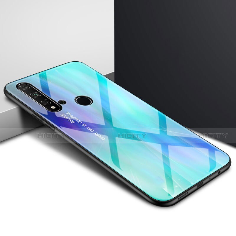 Silikon Schutzhülle Rahmen Tasche Hülle Spiegel Farbverlauf Regenbogen H01 für Huawei Nova 5i Cyan Plus