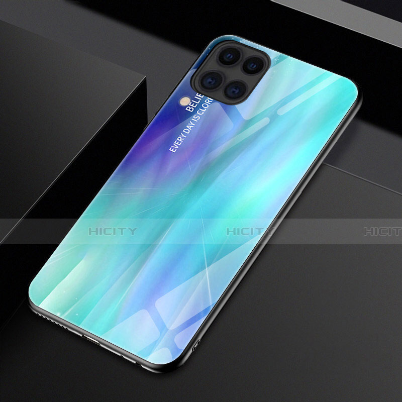 Silikon Schutzhülle Rahmen Tasche Hülle Spiegel Farbverlauf Regenbogen H01 für Huawei Nova 7i Cyan