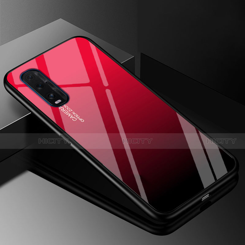 Silikon Schutzhülle Rahmen Tasche Hülle Spiegel Farbverlauf Regenbogen H01 für Oppo Find X2 Rot und Schwarz