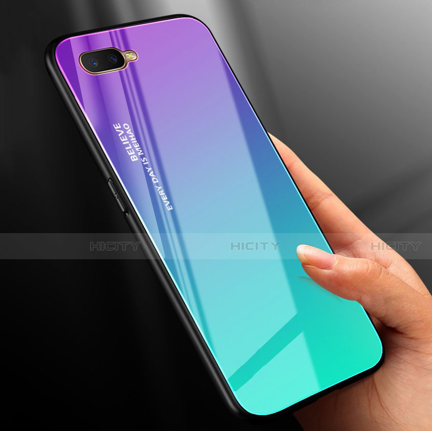 Silikon Schutzhülle Rahmen Tasche Hülle Spiegel Farbverlauf Regenbogen H01 für Oppo K1 groß