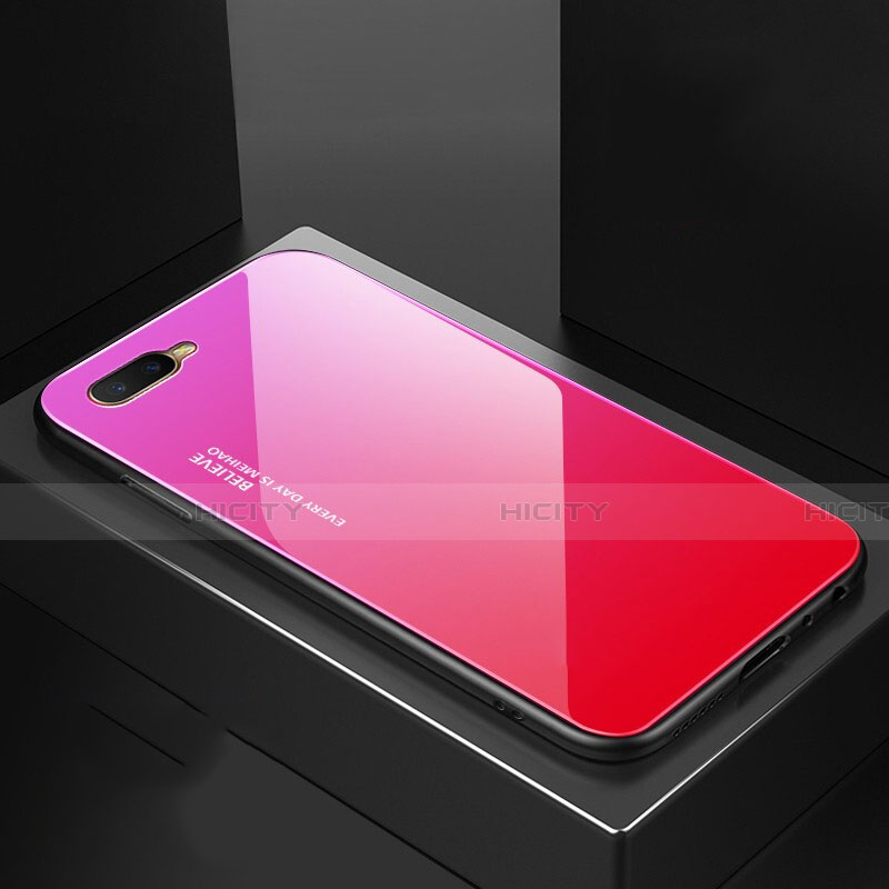 Silikon Schutzhülle Rahmen Tasche Hülle Spiegel Farbverlauf Regenbogen H01 für Oppo K1 Pink Plus