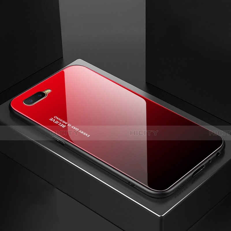 Silikon Schutzhülle Rahmen Tasche Hülle Spiegel Farbverlauf Regenbogen H01 für Oppo R15X Rot Plus