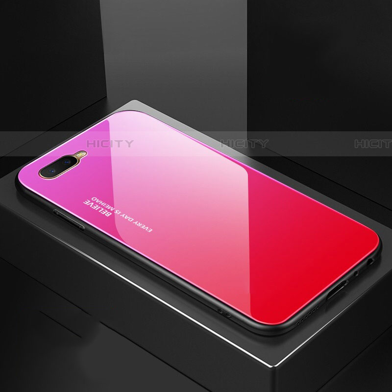 Silikon Schutzhülle Rahmen Tasche Hülle Spiegel Farbverlauf Regenbogen H01 für Oppo RX17 Neo Pink