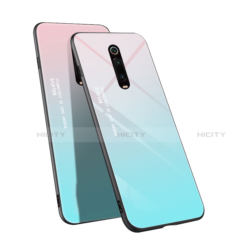 Silikon Schutzhülle Rahmen Tasche Hülle Spiegel Farbverlauf Regenbogen H01 für Xiaomi Mi 9T Cyan