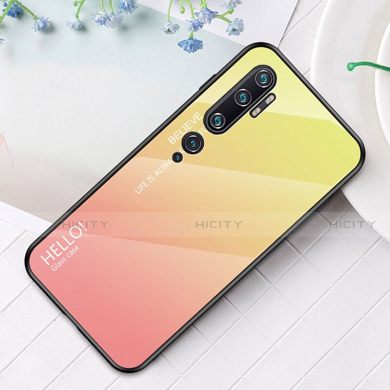 Silikon Schutzhülle Rahmen Tasche Hülle Spiegel Farbverlauf Regenbogen H01 für Xiaomi Mi Note 10 Gelb