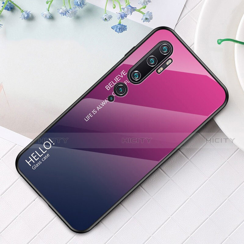 Silikon Schutzhülle Rahmen Tasche Hülle Spiegel Farbverlauf Regenbogen H01 für Xiaomi Mi Note 10 Pro Pink