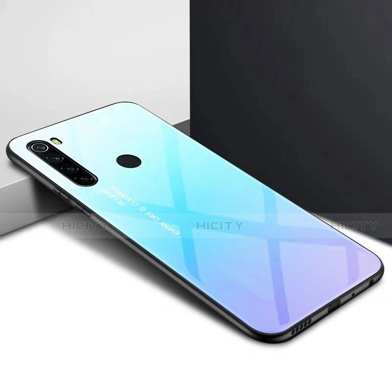 Silikon Schutzhülle Rahmen Tasche Hülle Spiegel Farbverlauf Regenbogen H01 für Xiaomi Redmi Note 8 (2021) Cyan