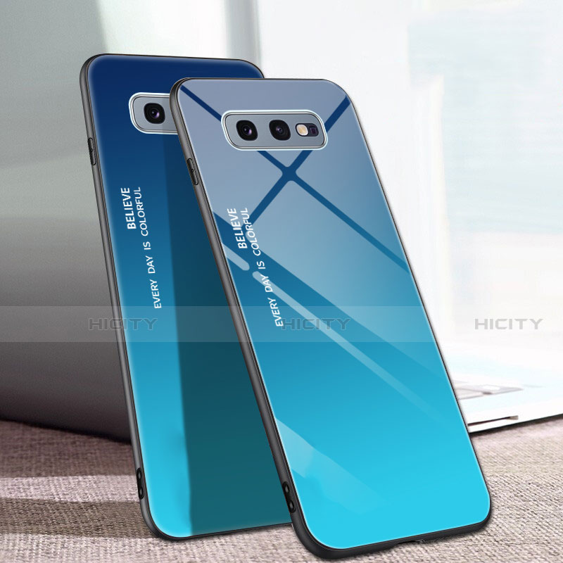 Silikon Schutzhülle Rahmen Tasche Hülle Spiegel Farbverlauf Regenbogen H02 für Samsung Galaxy S10e Blau Plus