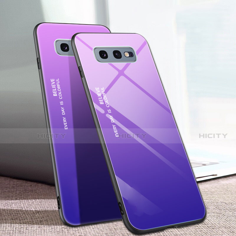 Silikon Schutzhülle Rahmen Tasche Hülle Spiegel Farbverlauf Regenbogen H02 für Samsung Galaxy S10e Violett Plus