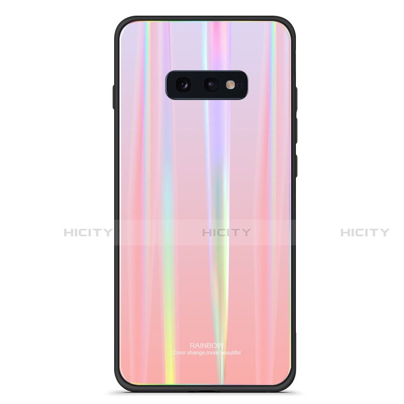 Silikon Schutzhülle Rahmen Tasche Hülle Spiegel Farbverlauf Regenbogen H04 für Samsung Galaxy S10e Rosa Plus