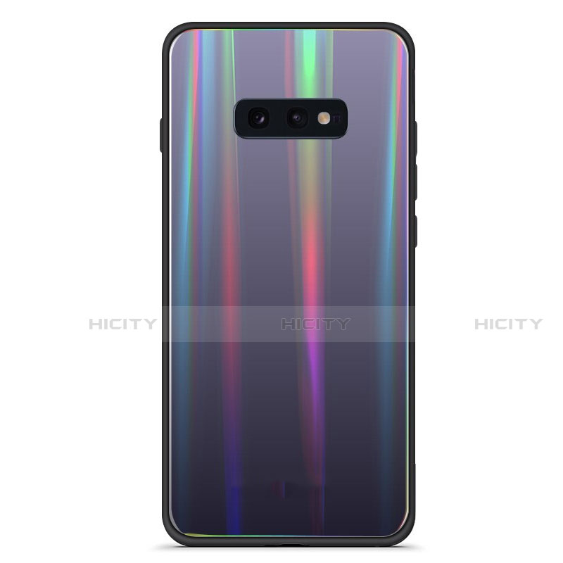 Silikon Schutzhülle Rahmen Tasche Hülle Spiegel Farbverlauf Regenbogen H04 für Samsung Galaxy S10e Schwarz