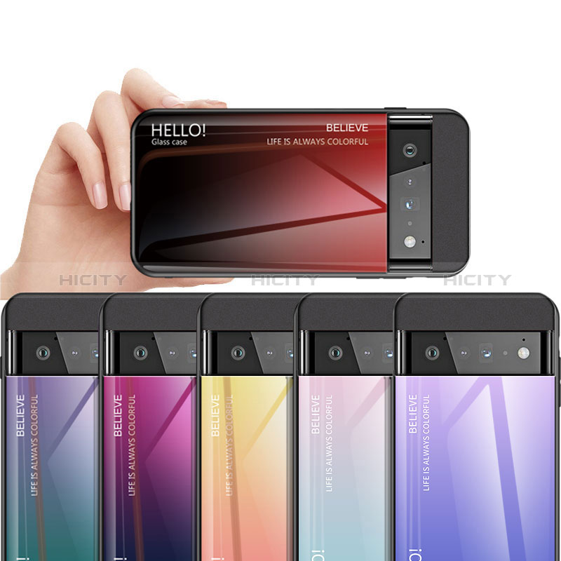 Silikon Schutzhülle Rahmen Tasche Hülle Spiegel Farbverlauf Regenbogen LS1 für Google Pixel 6 Pro 5G groß