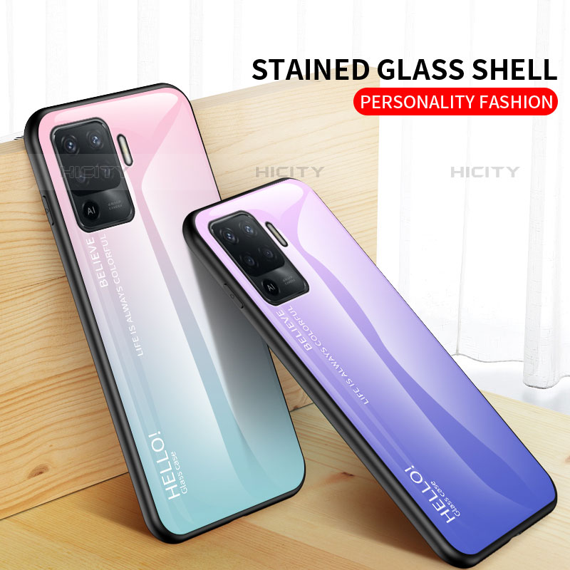 Silikon Schutzhülle Rahmen Tasche Hülle Spiegel Farbverlauf Regenbogen LS1 für Oppo F19 Pro groß