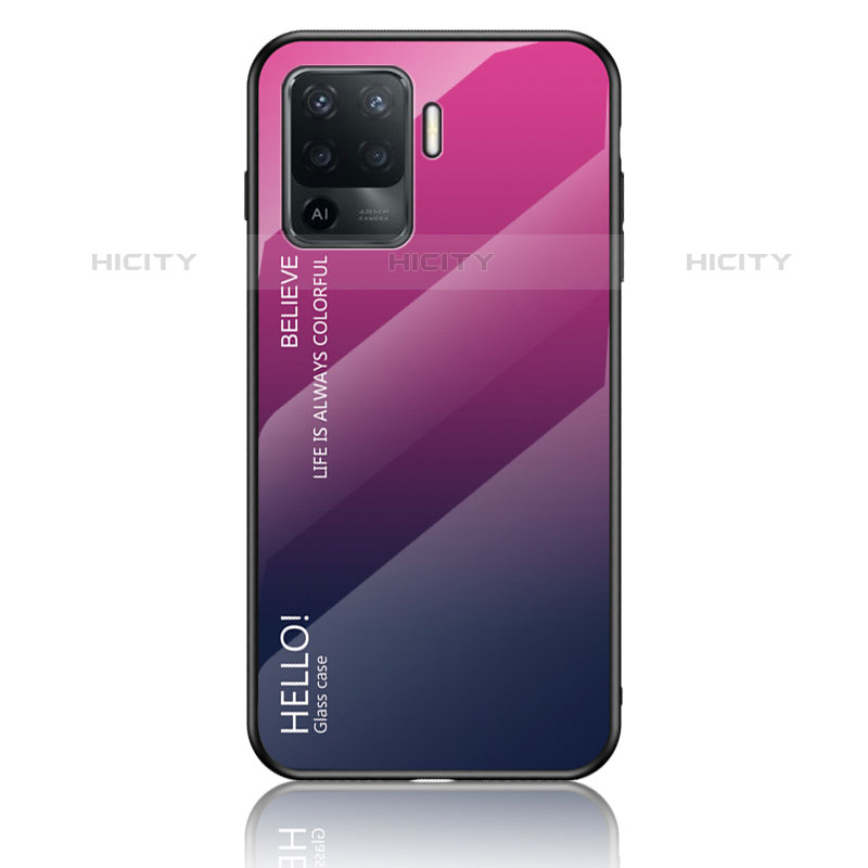 Silikon Schutzhülle Rahmen Tasche Hülle Spiegel Farbverlauf Regenbogen LS1 für Oppo F19 Pro Pink