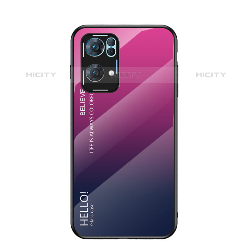 Silikon Schutzhülle Rahmen Tasche Hülle Spiegel Farbverlauf Regenbogen LS1 für Oppo Reno7 Pro 5G Pink