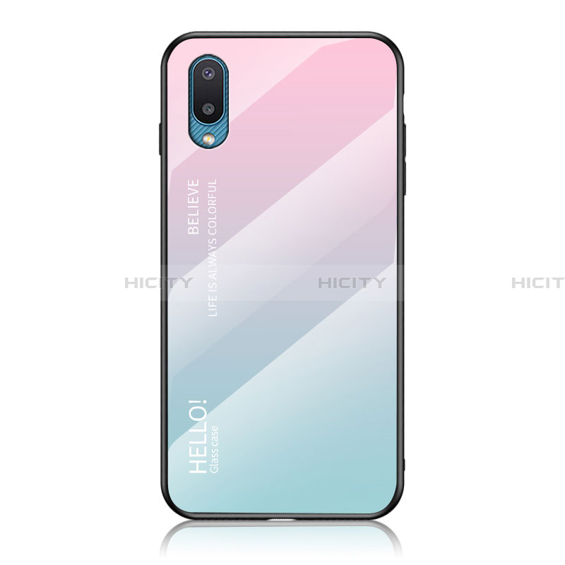 Silikon Schutzhülle Rahmen Tasche Hülle Spiegel Farbverlauf Regenbogen LS1 für Samsung Galaxy A02 Cyan Plus