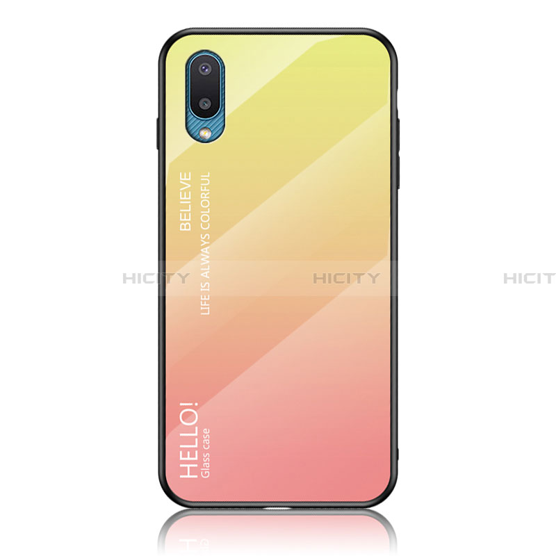 Silikon Schutzhülle Rahmen Tasche Hülle Spiegel Farbverlauf Regenbogen LS1 für Samsung Galaxy A02 Gelb