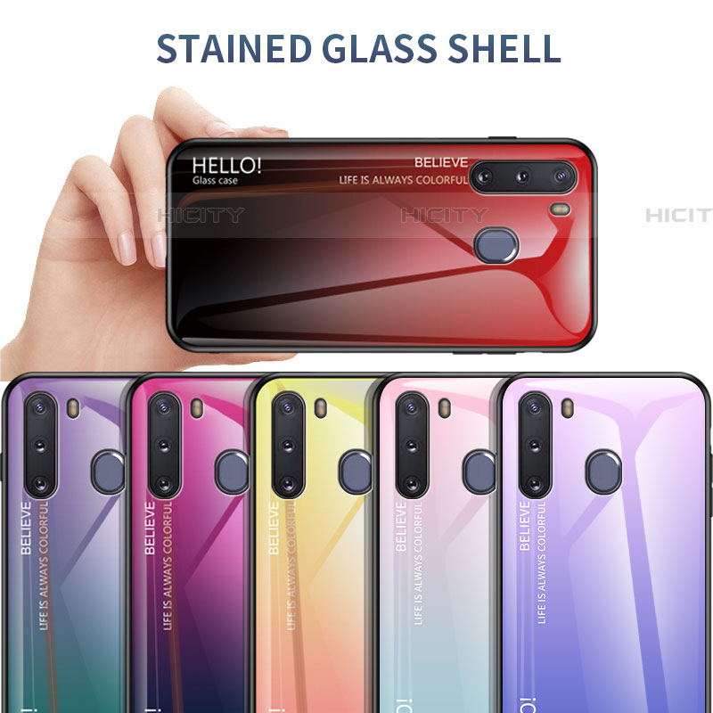 Silikon Schutzhülle Rahmen Tasche Hülle Spiegel Farbverlauf Regenbogen LS1 für Samsung Galaxy A21 European groß