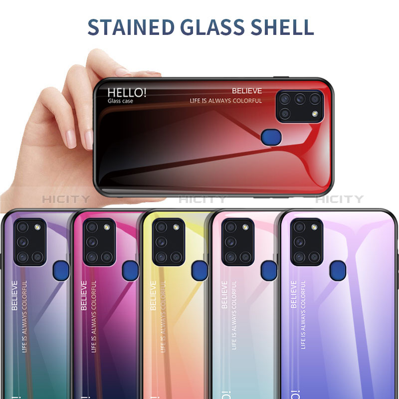 Silikon Schutzhülle Rahmen Tasche Hülle Spiegel Farbverlauf Regenbogen LS1 für Samsung Galaxy A21s groß