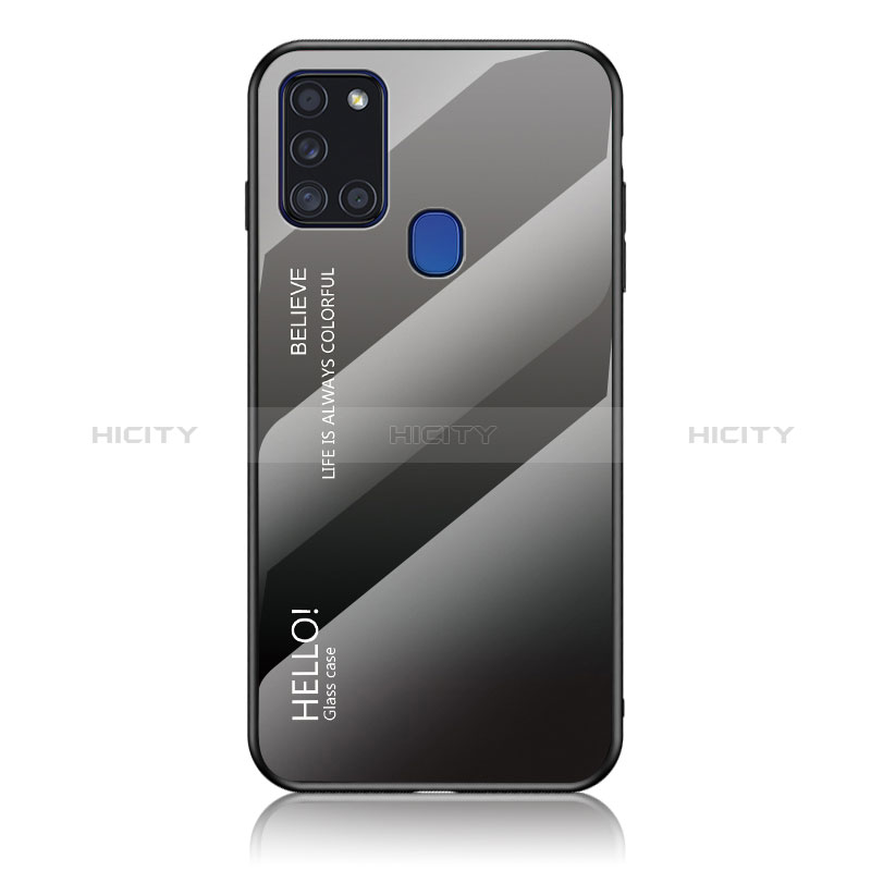 Silikon Schutzhülle Rahmen Tasche Hülle Spiegel Farbverlauf Regenbogen LS1 für Samsung Galaxy A21s Dunkelgrau Plus