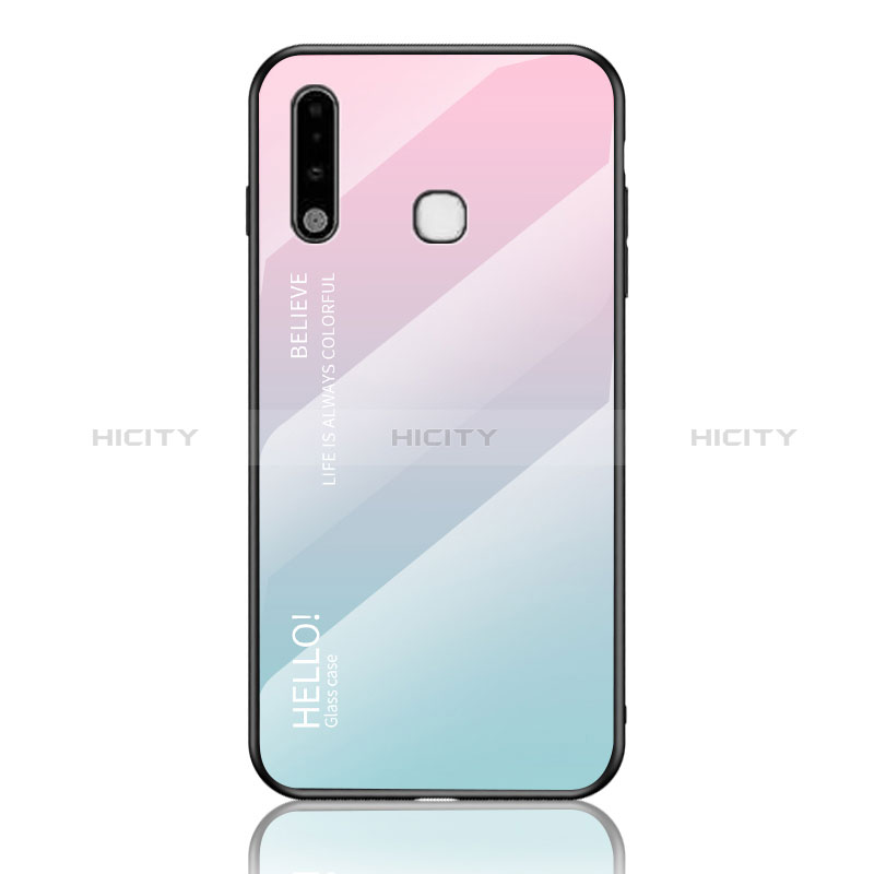 Silikon Schutzhülle Rahmen Tasche Hülle Spiegel Farbverlauf Regenbogen LS1 für Samsung Galaxy A70E Cyan Plus